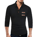 Casual slim knit long sleeve polo shirt in black, cotton blend fabric, size L to XXXL