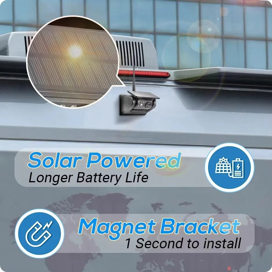 HD wireless solar magnet rearview camera with 5-inch AHD rear view monitor for cars and trucks
