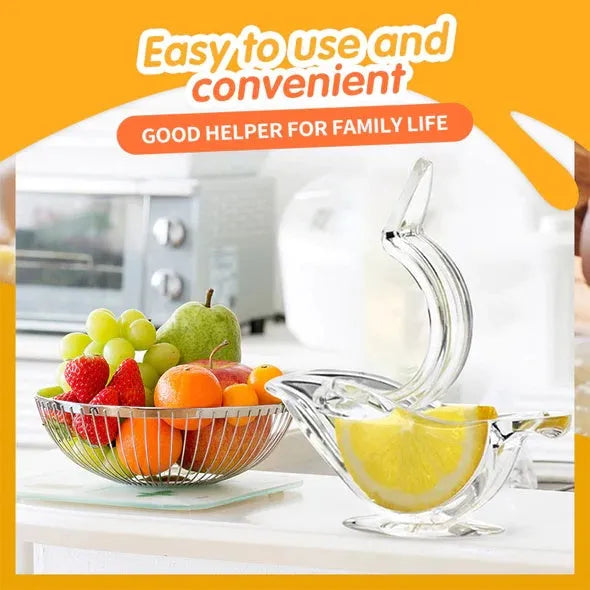 Transparent acrylic manual lemon juicer with bird shape design for squeezing lemon slices