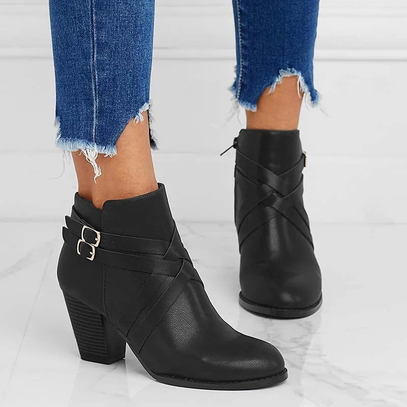 Women's short ankle boots with a side zipper and 7cm heel, shown in grey colour.