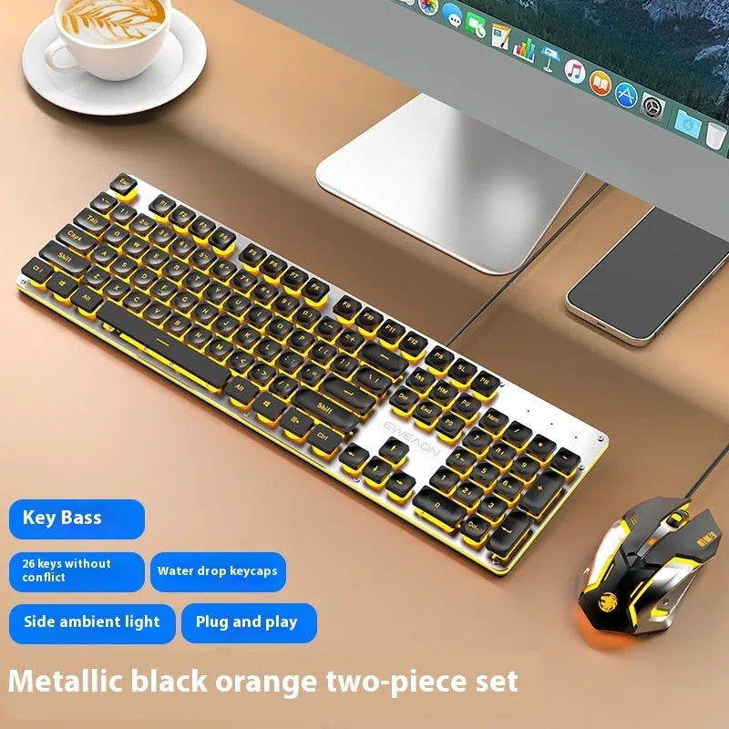 Wired mechanical keyboard with quiet button switches and single-colour backlighting