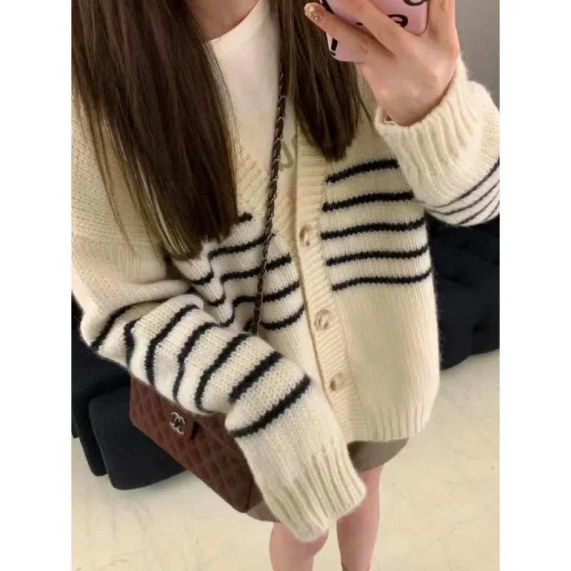Button cardigan sweater with 3D pattern in Japanese Korean casual style