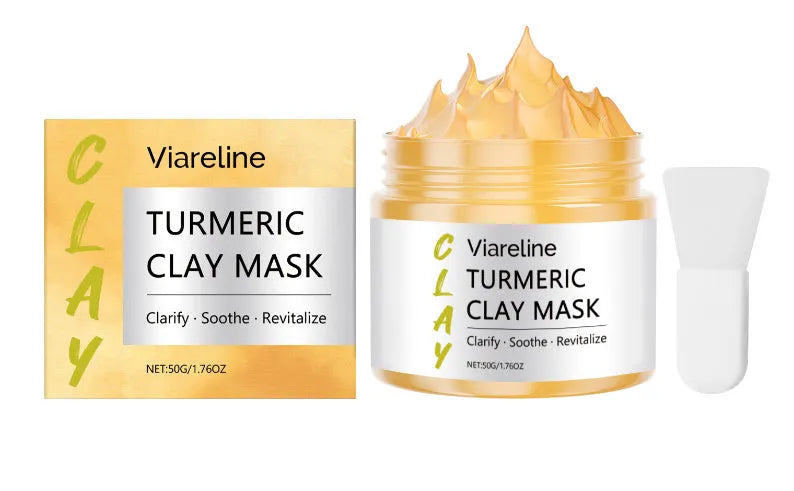 Yellow turmeric mud mask 50g jar with application brush for facial treatment