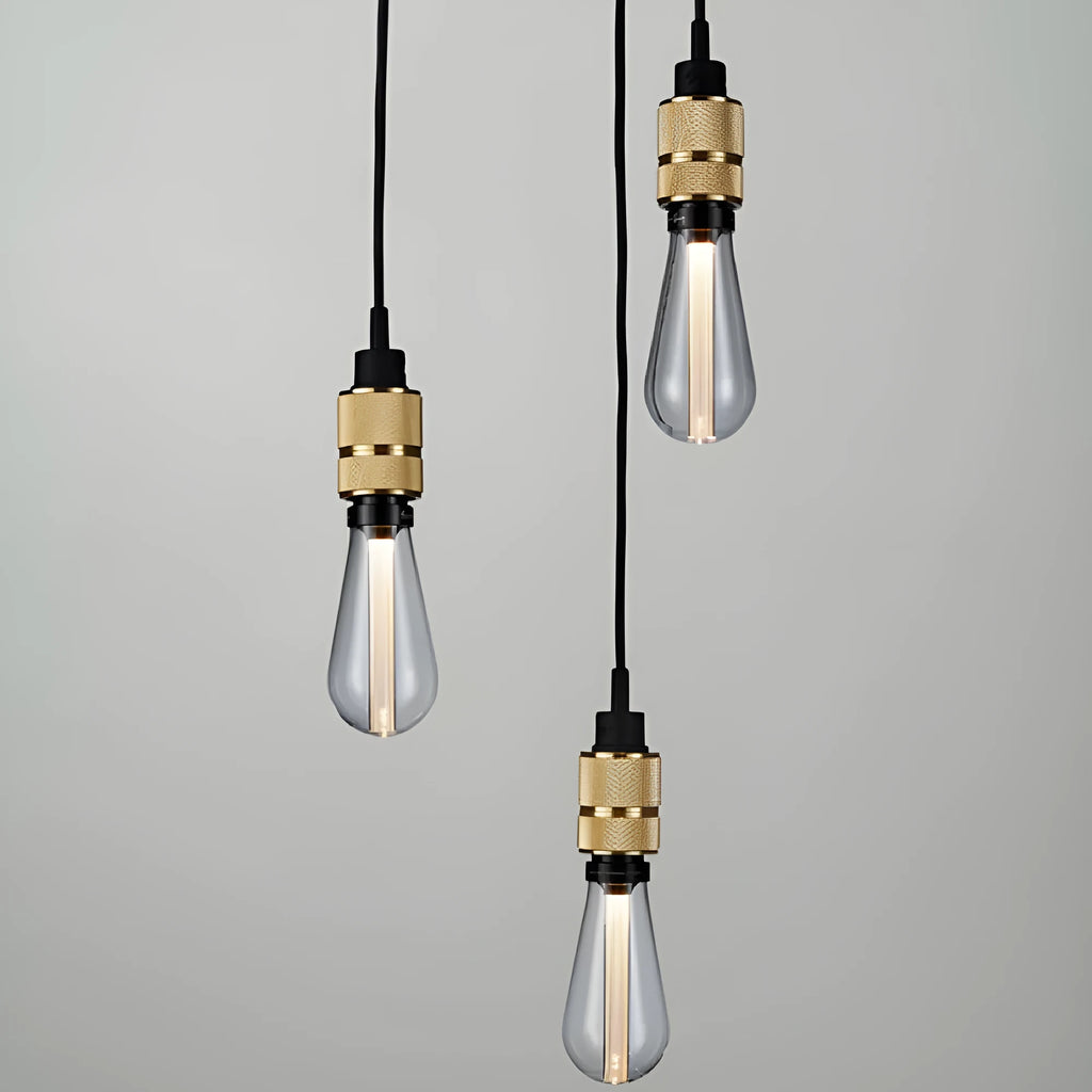 DIY retro chandelier ceiling light kit components in shiny black, rose gold, gold, and chrome finishes