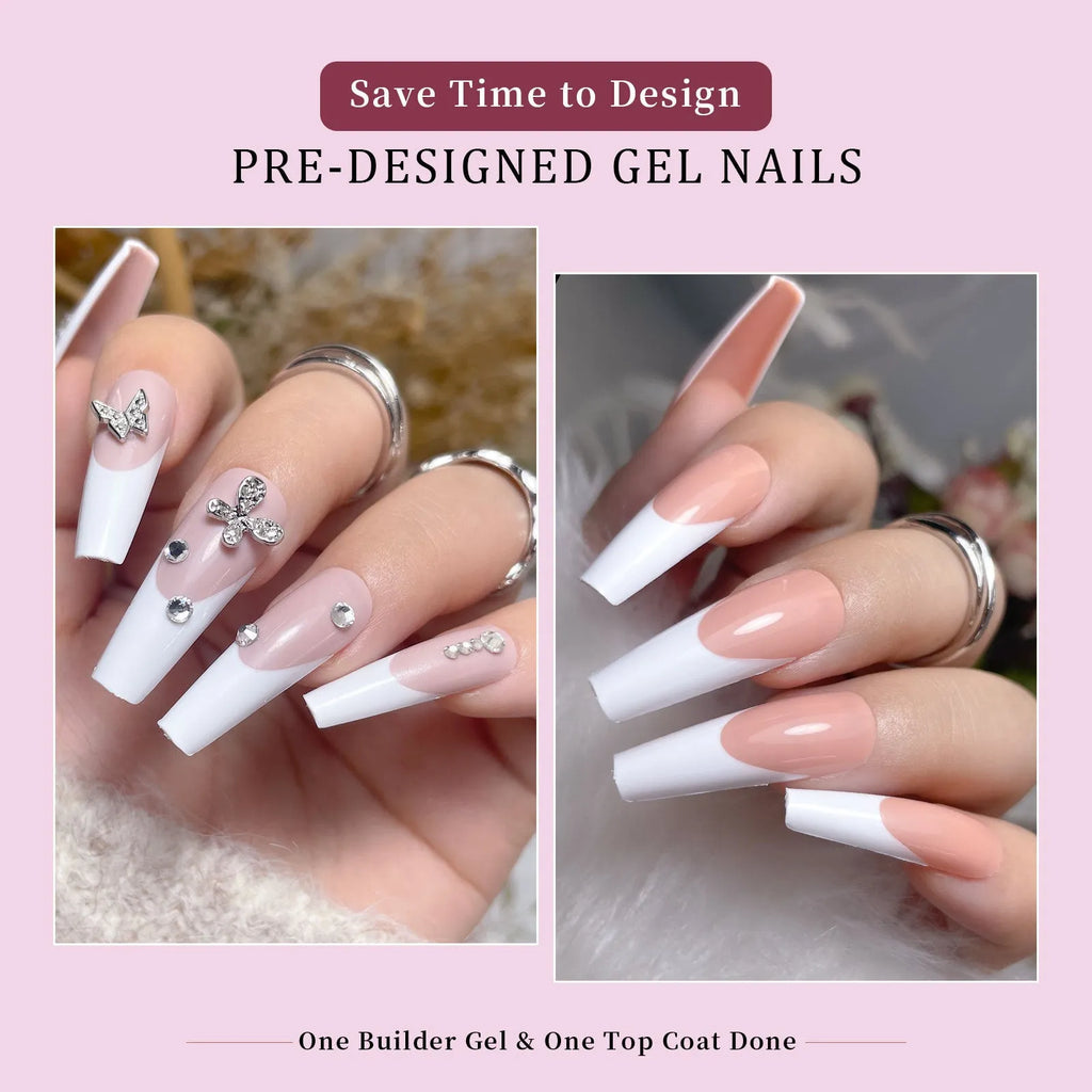 Box of 288 French manicure style nail stickers with seamless removable design.