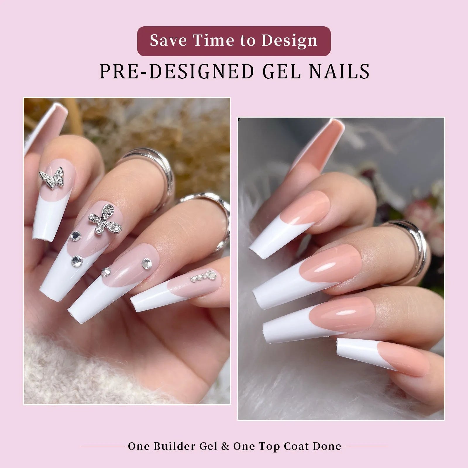 Box of 288 French manicure style nail stickers with seamless removable design.