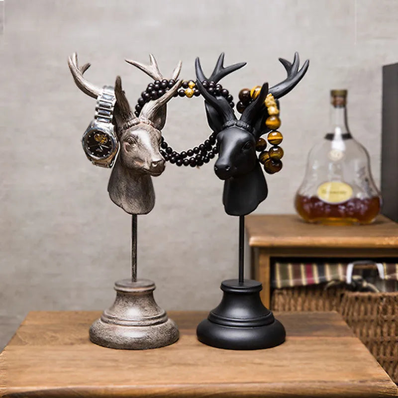 A tall resin giraffe statue home decoration in black, white, or wood colour, shown next to a ruler indicating its 32cm height.