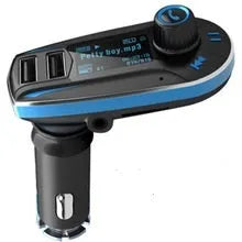 BT618C vehicle Bluetooth MP3 player with FM transmitter showing LCD screen and connection ports