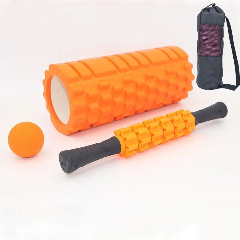 Black 33cm foam roller set with massage shaft and gear massage bar stick for fitness and health massage
