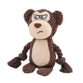 Colourful plush animal dog toy with integrated cotton tug rope
