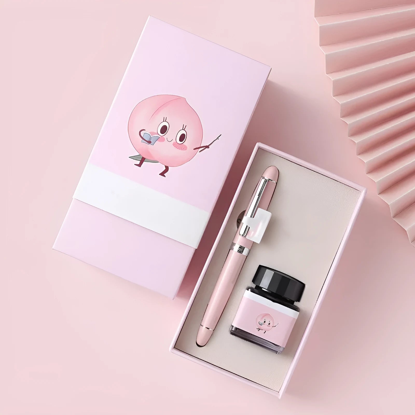 Calligraphy pen with replaceable ink sac, stainless steel nib, and character-themed designs in gift box