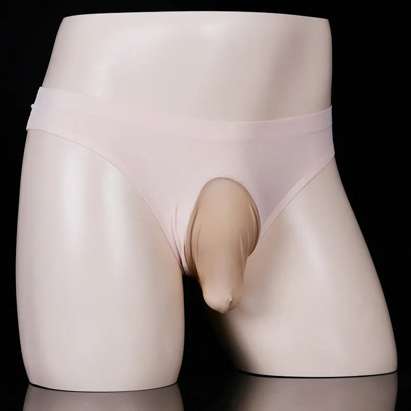Men's black Ice Silk T-back underwear briefs on a white background, showing low-waist and ultra-thin design.