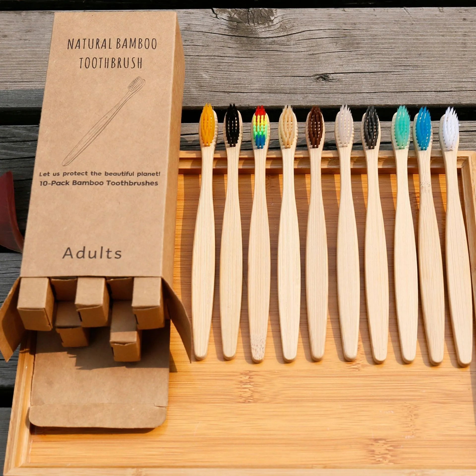 Eco friendly bamboo soft fibre toothbrush with biodegradable handle for adults