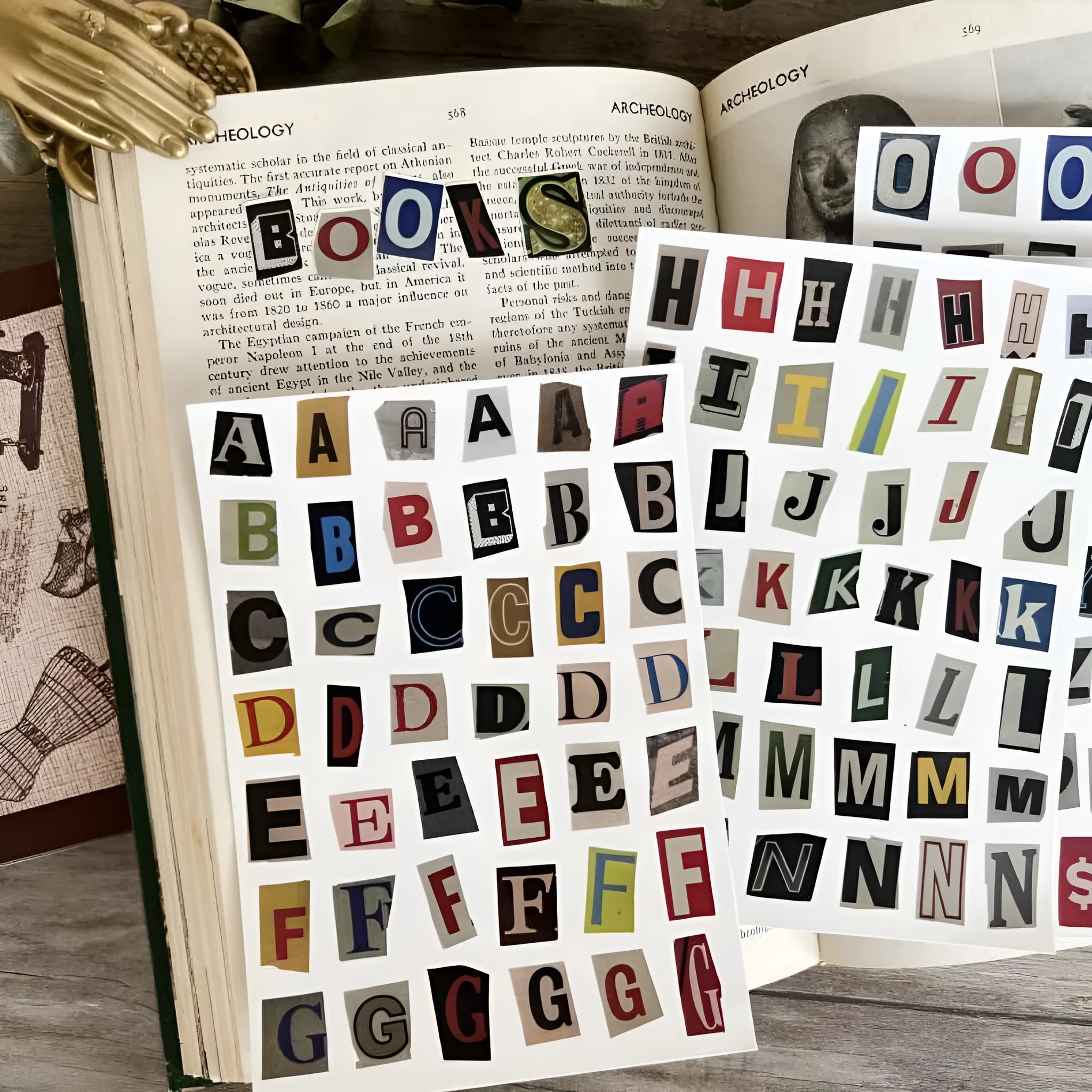 English letters and numbers symbol label sticker sheets showing alphabet sets and week words for decoration