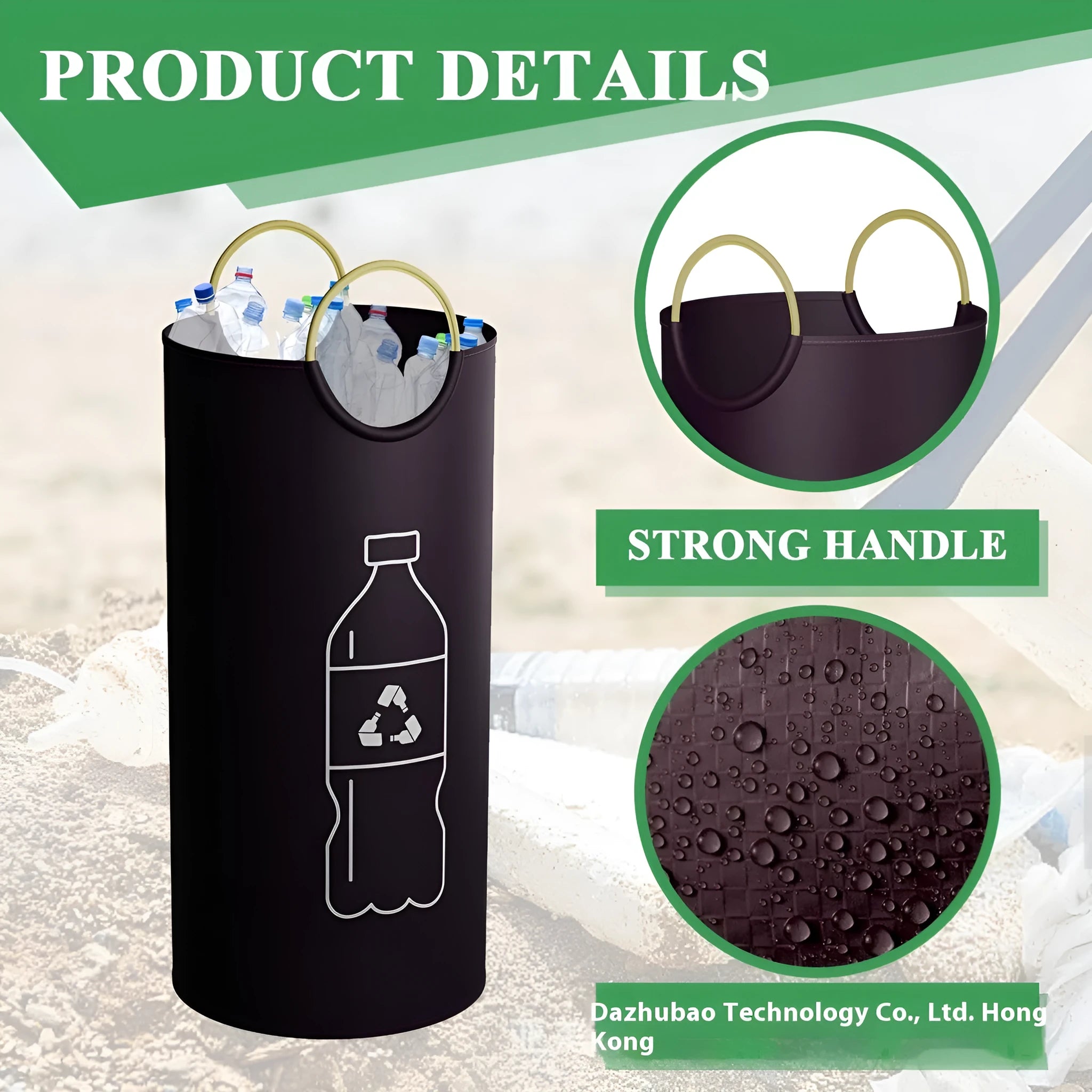 Round portable PP plastic trash can measuring 38x72cm with pattern and plain colour options
