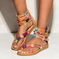 Ethnic beaded petal sandals with artificial PU upper and round toe
