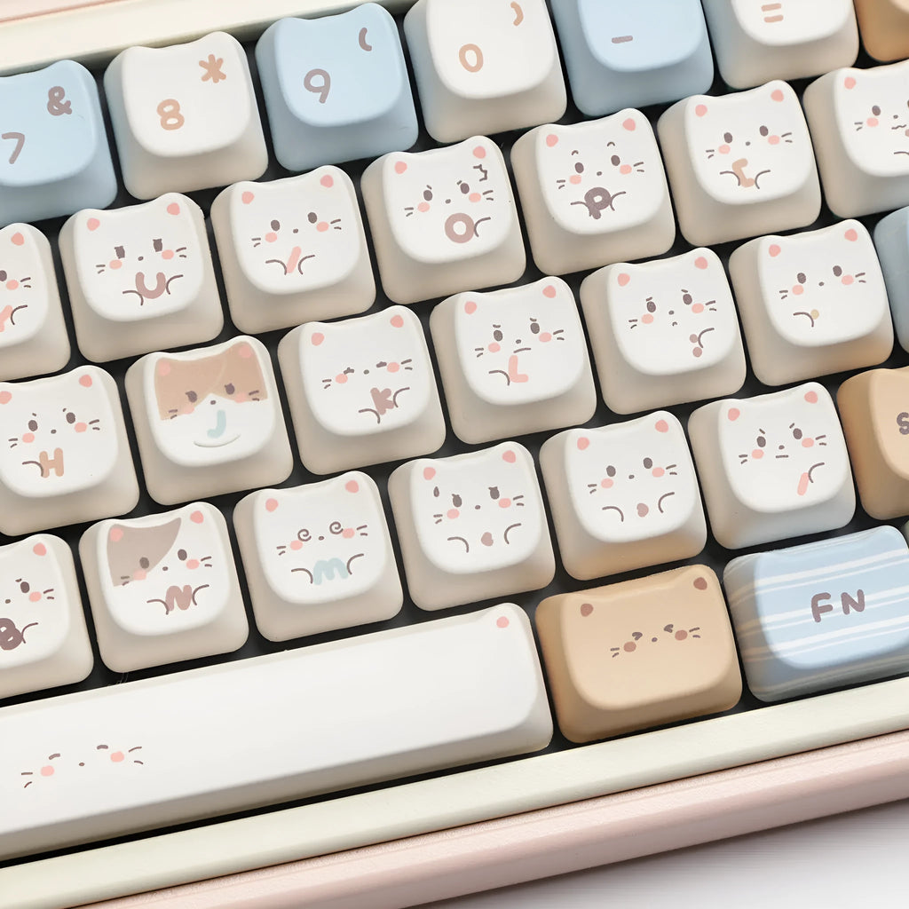 Sea Salt Cat design PBT keycaps set with March layout configuration and 7u supplemental keycaps