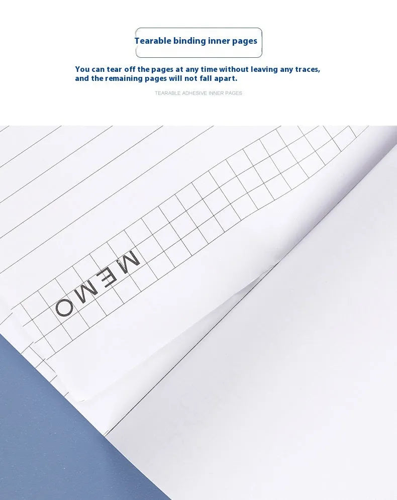A4 tearable notebook with grid-lined paper and wireless adhesive binding