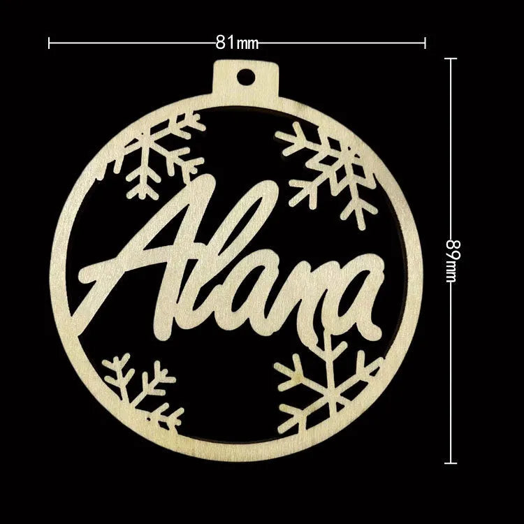 Wooden hollow carved Christmas tree pendant with English name space, American style