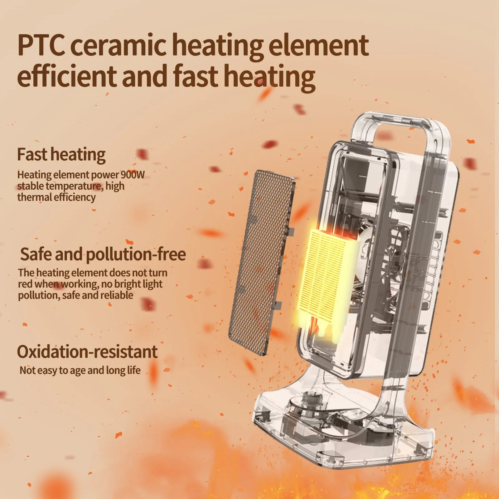 Black compact PTC ceramic desktop personal heater with control knob.