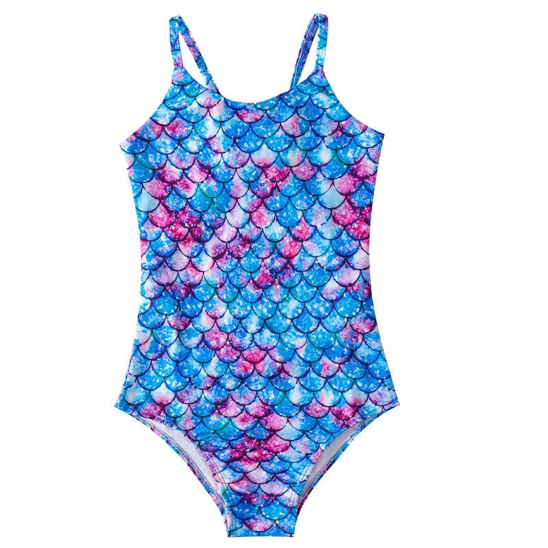 Children's mermaid style one-piece swimsuit in polyester with high elasticity, available in multiple colours and sizes 100-150cm
