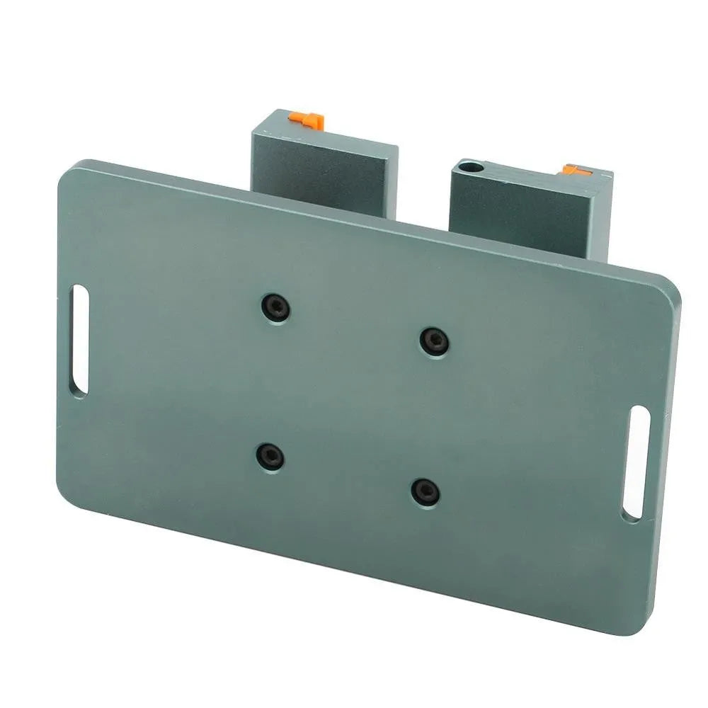Mobile phone repair fixture with adjustable sides, silicone grips, and a included demolition crowbar tool on a workbench.