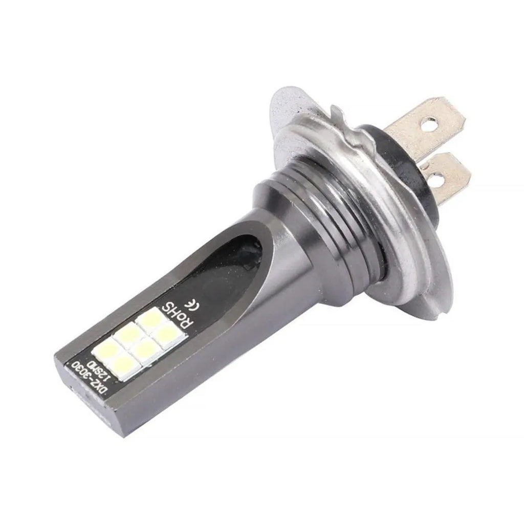 Single H7 110W LED fog light bulb with 12 SMD LEDs and aluminium housing on a white background.
