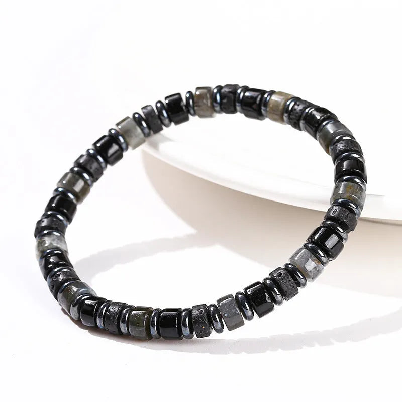 Natural volcanic rock and haematite 6mm geometric bead bracelet in blue pine lapis lazuli or haematite colours