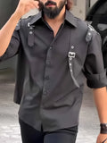 Men's black regular fit button-up shirt with classic styling