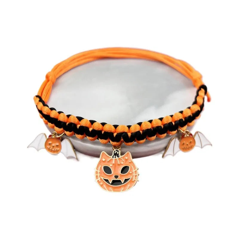 Halloween hand-woven pet collar decoration with geometric pattern and zinc alloy buckle for collars 15-38cm