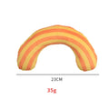 Striped pattern cat toy with squeaker and catnip strip measuring 23 by 20 centimetres