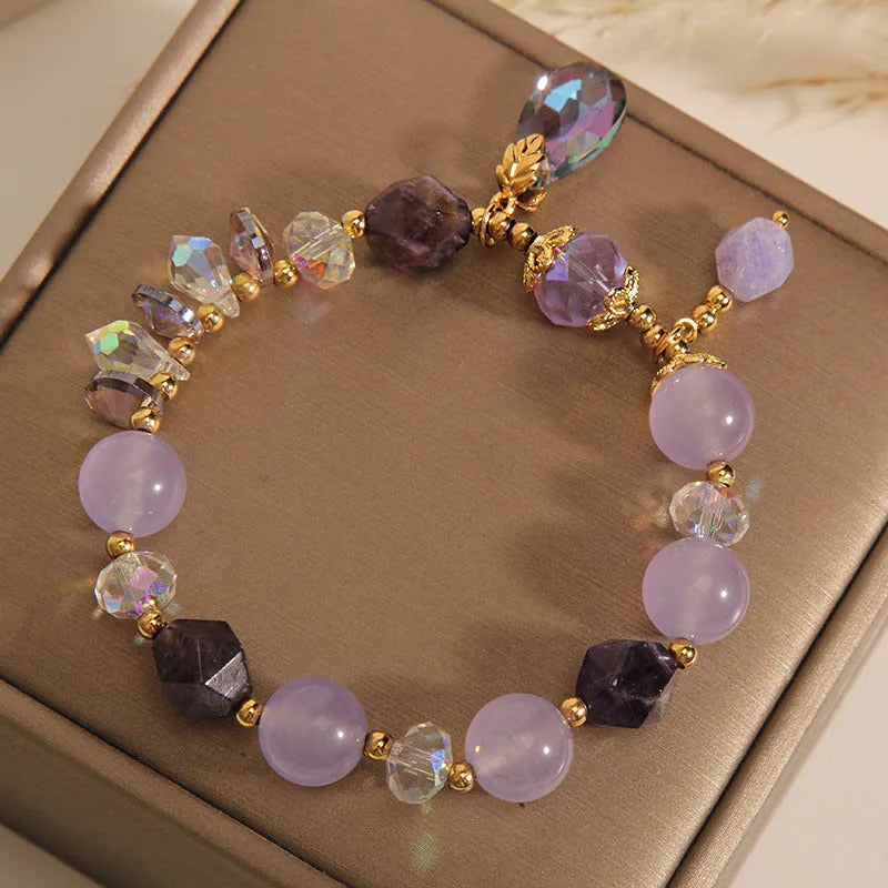 Retro purple crystal bracelet with lavender water drop charms for children