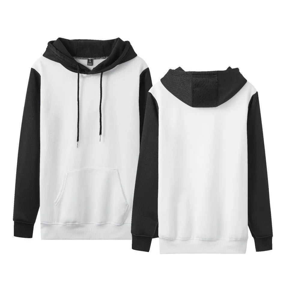 Loose fit fleece-lined hoodie with contrast stitching in black and white colour combination