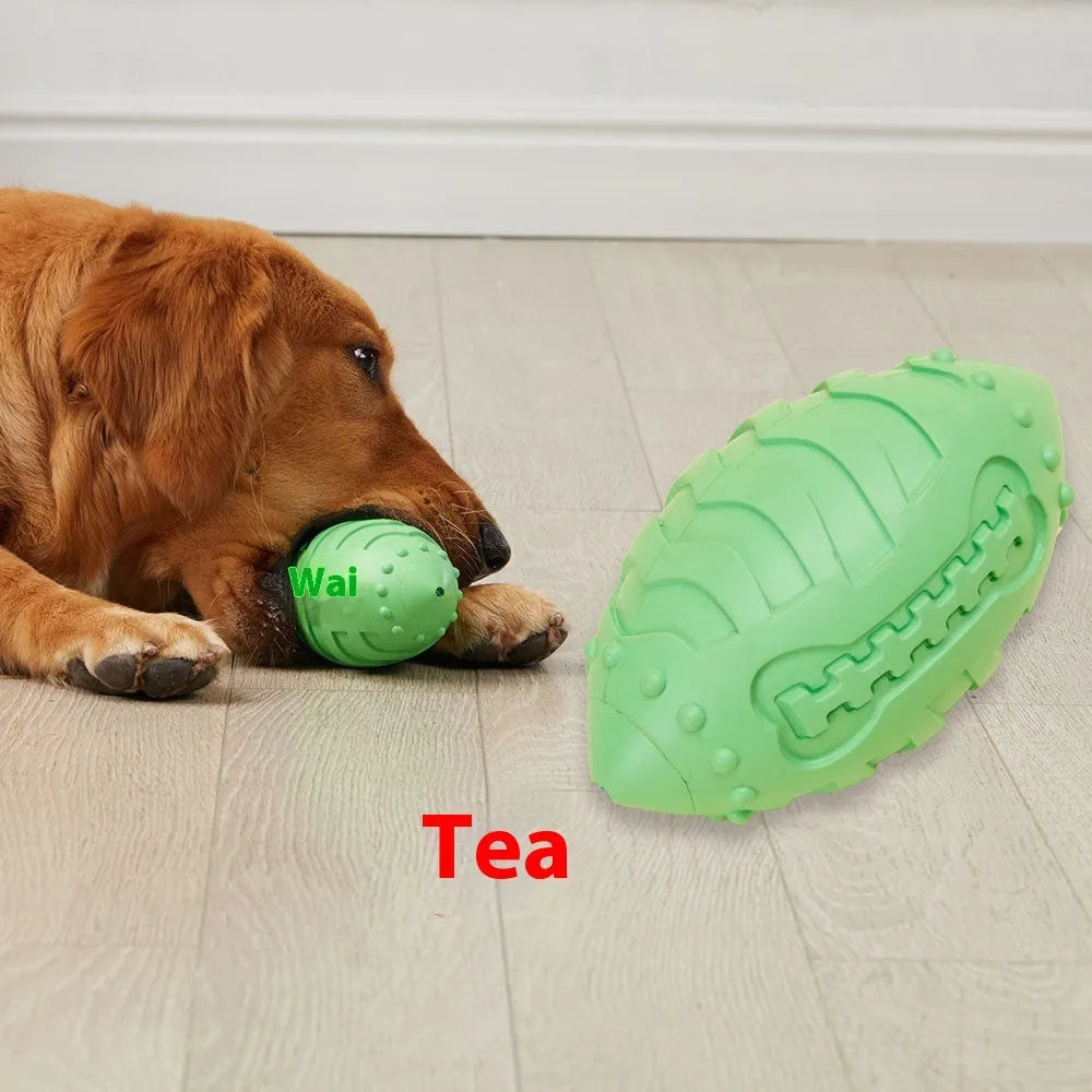 Thickened green rubber rugby ball dog chew toy for teeth cleaning and training