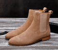 Men's genuine leather Chelsea boots in khaki with side zip closure and ankle height
