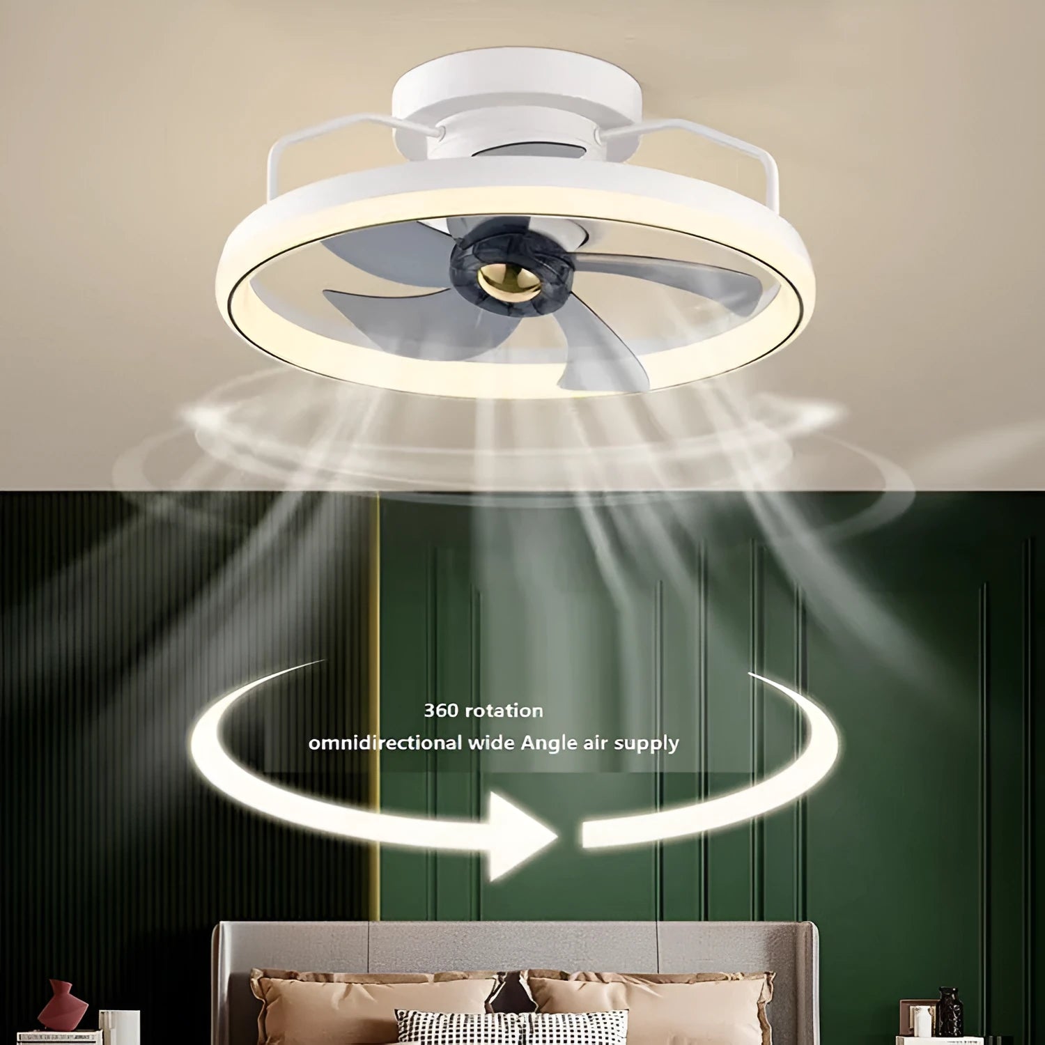 Simple Fashion modern ceiling fan with light showing white acrylic lampshade and PC blades.