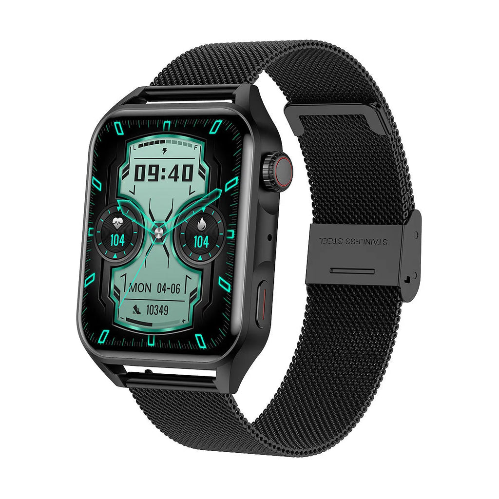 Simple HD AMOLED smartwatch with NFC on a silicone strap, showing a multi-dial display.