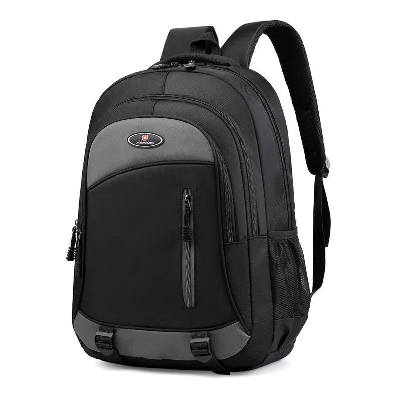 A high school student's nylon backpack with air pillow straps in black, red, blue, or grey colours.