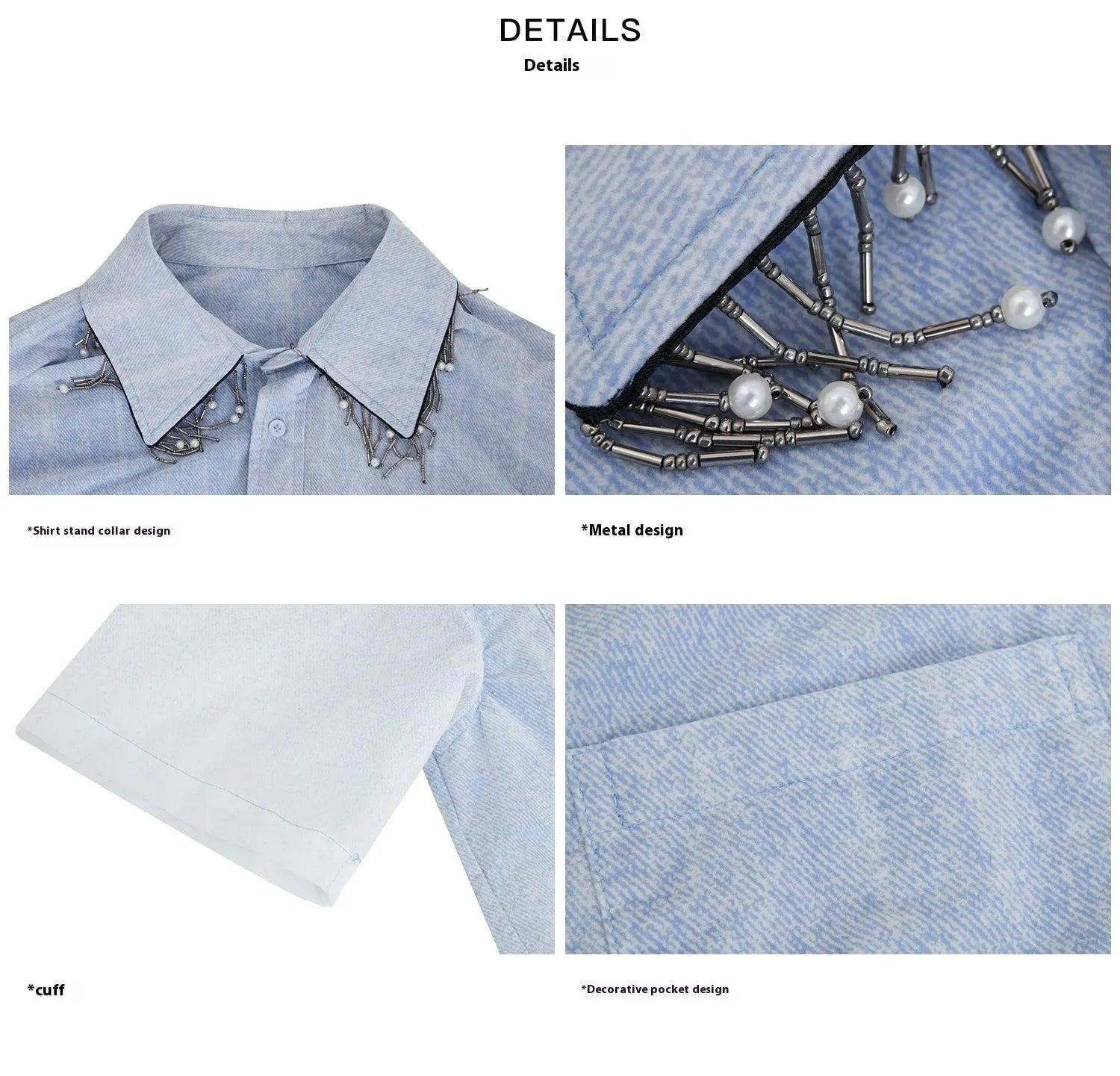 Men's loose fit blue and white gradient short sleeve shirt with quilted details