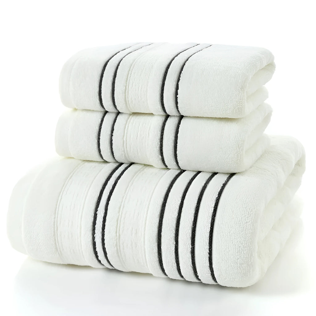 Pure cotton bath towel set with one large bath towel and two hand towels in neutral colour options
