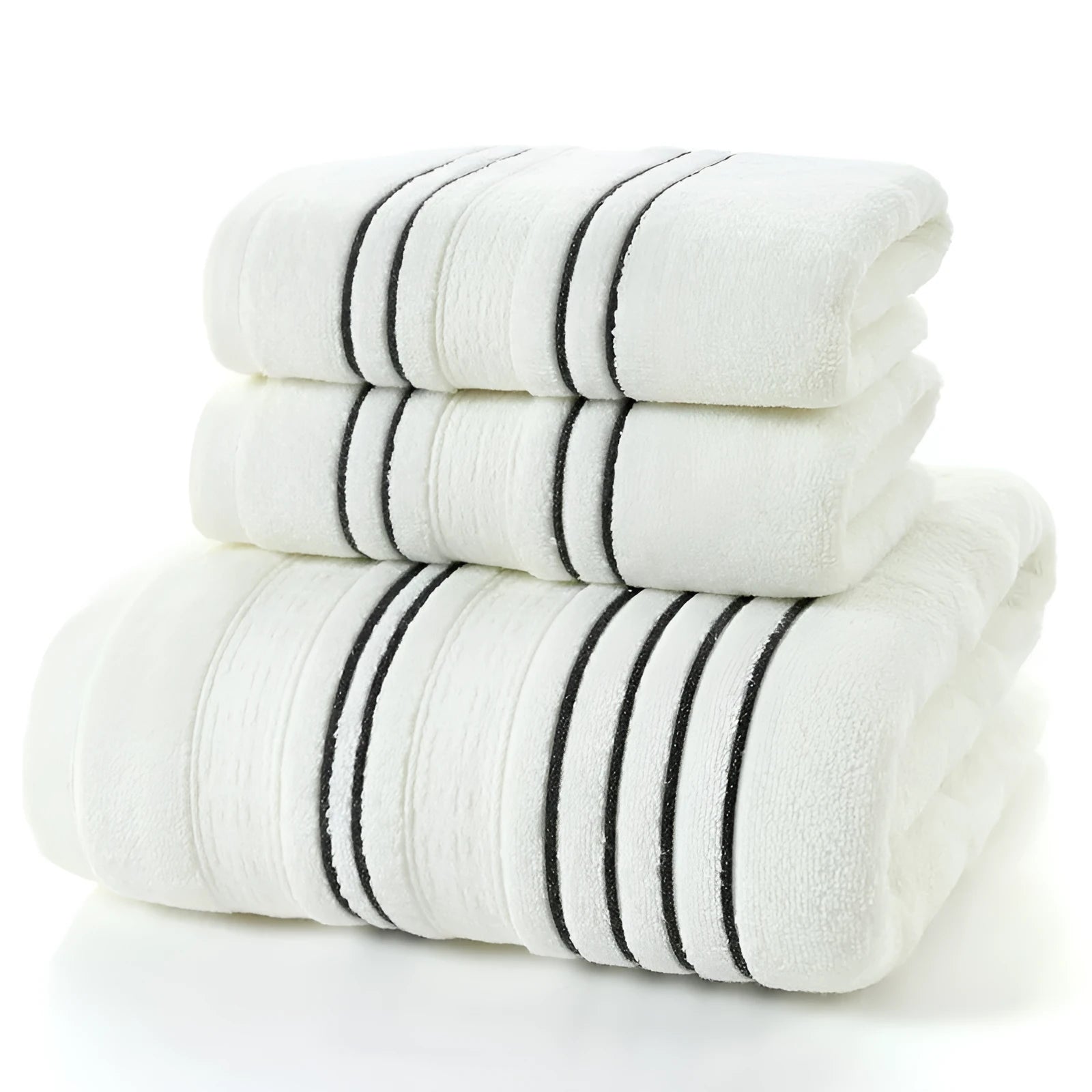 Pure cotton bath towel set with one large bath towel and two hand towels in neutral colour options