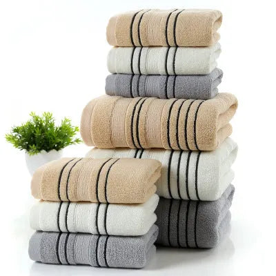 Pure cotton bath towel set with one large bath towel and two hand towels in neutral colour options