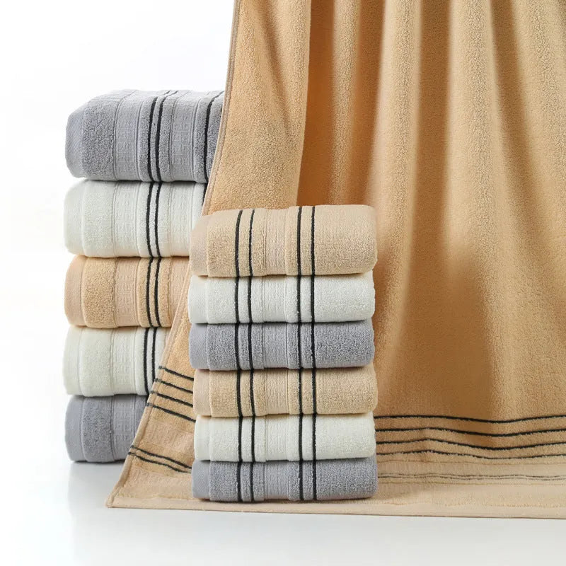 Pure cotton bath towel set with one large bath towel and two hand towels in neutral colour options