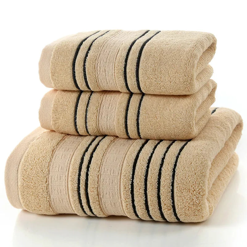 Pure cotton bath towel set with one large bath towel and two hand towels in neutral colour options