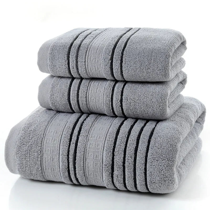 Pure cotton bath towel set with one large bath towel and two hand towels in neutral colour options