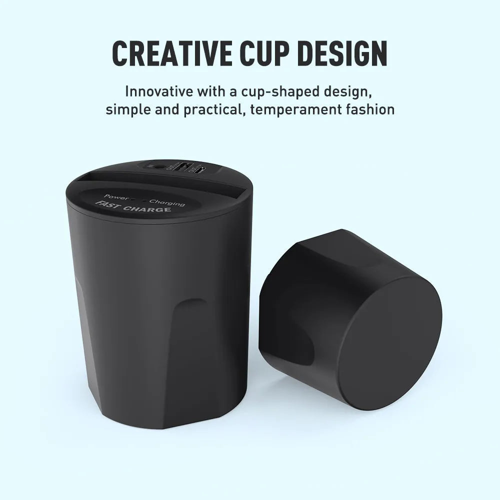 Black X9 car wireless charging cup with detachable base on a car dashboard, showing LED light and phone charging.