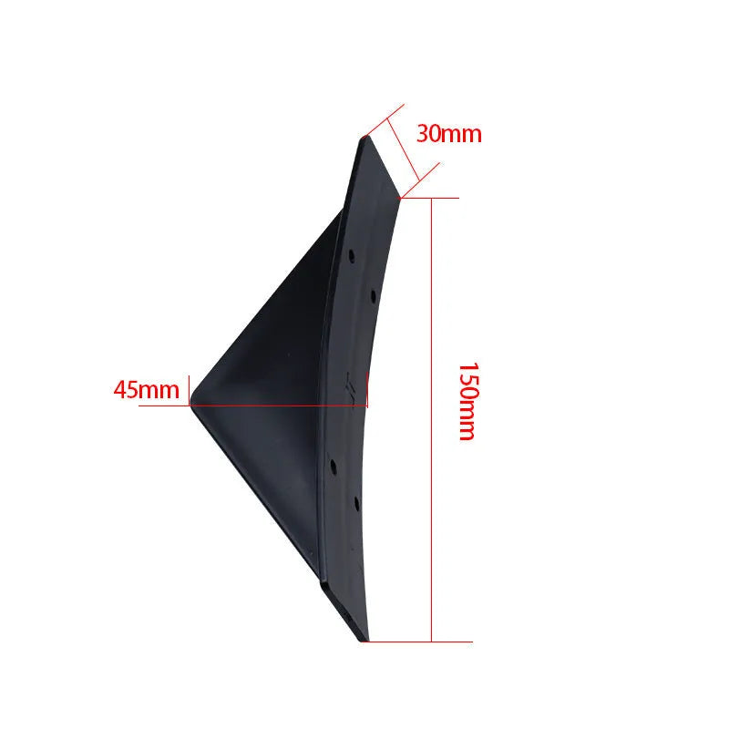 Black triangular car rear spoiler made from ABS plastic, 15cm long, with mounting screws and adhesive