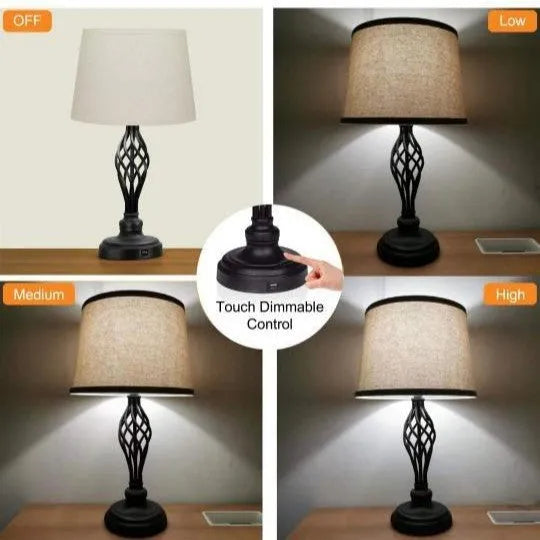 Touch control bedside table lamp with USB socket and adjustable cold warm lighting