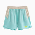 Men's loose grey Hipp workout lifting shorts with elastic lace-up fly on a plain background.