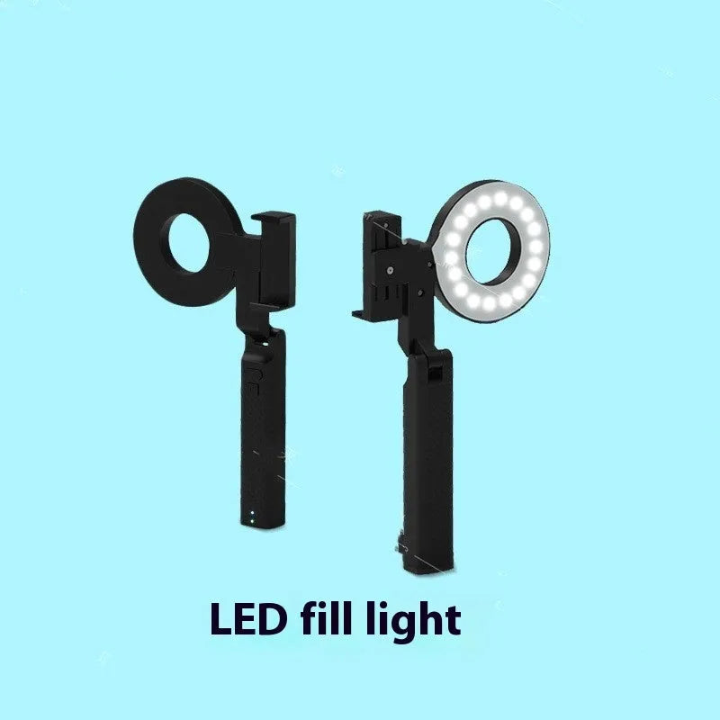 Black handheld LED fill light for phone photography measuring 14.5x25.8x4.7cm